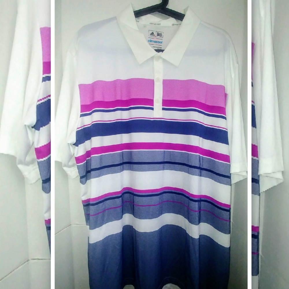 Adidas Men's Climacool Size 2X Stripe Polo Shirt